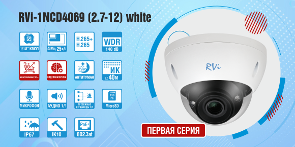 Новая интеллектуальная IP-камера RVi-1NCD4069 (2.7-12) white