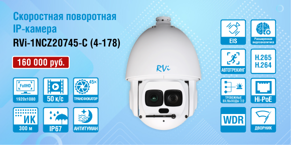 Новая скоростная купольная IP-видеокамера RVi-1NCZ20745-C (4-178)